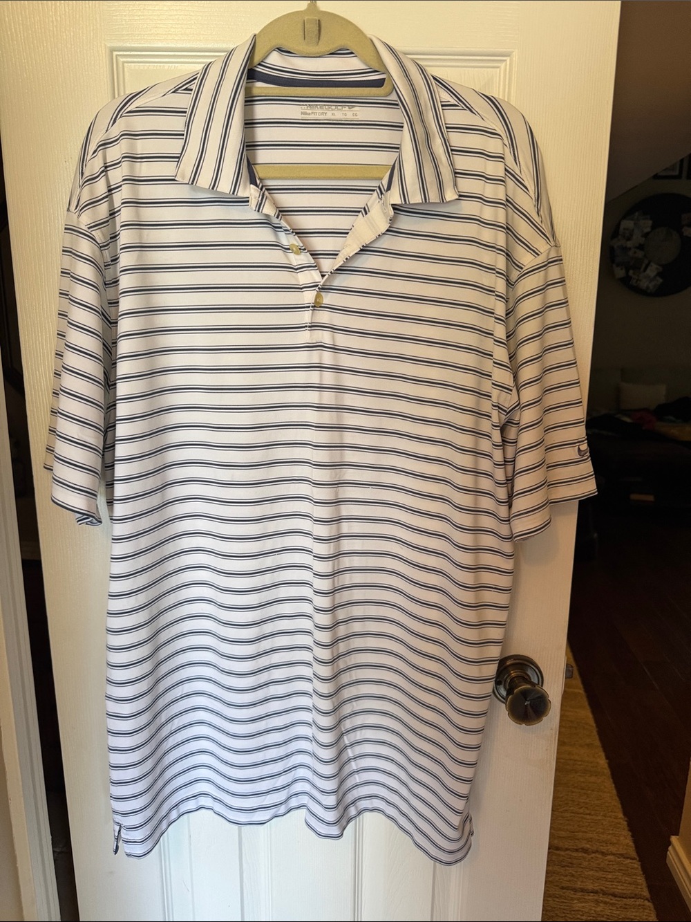 Nike White and Navy Striped Polo Shirt